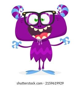 Funny Cartoon Nerd Monster Wearing Eyeglasses Stock Vector Royalty