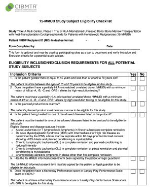 Fillable Online Cibmtr Mmud Study Subject Eligibility Checklist