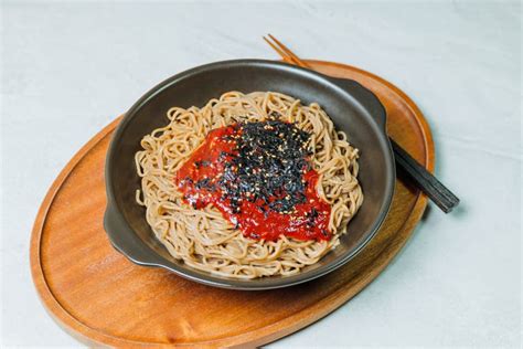 Delicious Korean Food Bibim Buckwheat Makguksu Dish Stock Photo Image