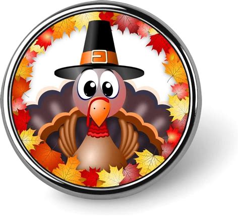 Thanksgiving Turkey Fall Leaves Orange Round Badge Smooth