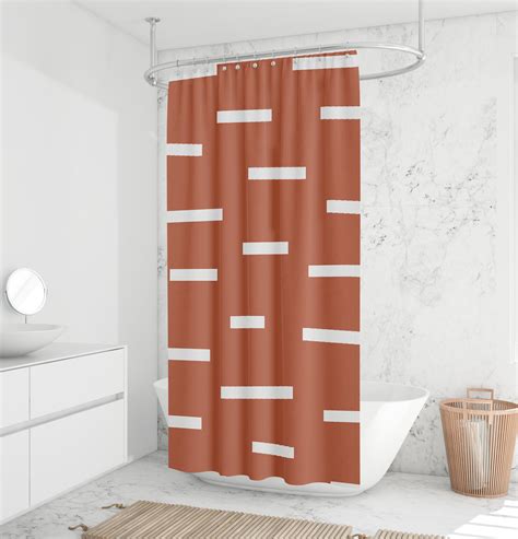 Burnt Orange Shower Curtain Waterproof Striped Shower Curtain Etsy