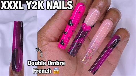 Pink And Black Y2k E Girl Nails Vertical Ombre French Diy Nail