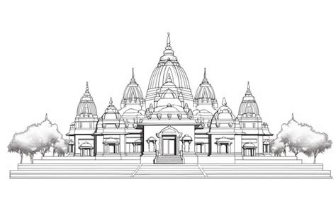 Premium Photo | A drawing of a temple with a drawing of a building in the middle.