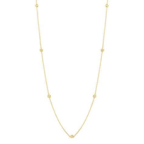 14 Karat 18″ Gold Diamond By The Yard Necklace Containing 3 7 Round Cut Bezel Set Diamonds