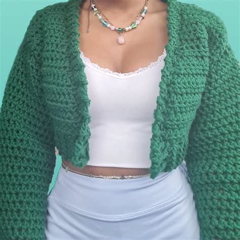 Handmade Crochet Cropped Cardigan Depop