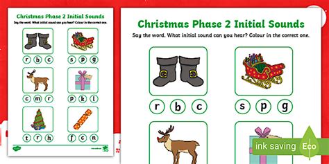 Christmas Phase 2 Initial Sounds Activity Twinkl