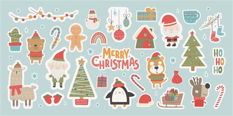 Christmas Stickers Collection Cute Traditional Elements Christmas