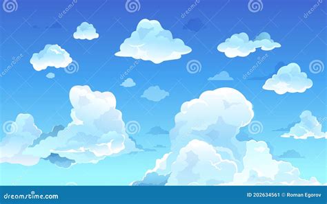 Cielo Azul De Dibujos Animados Nubes Veraniegas Realistas Paisaje