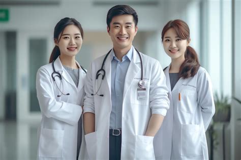 Premium Ai Image Three Doctors In White Coats Stand In A Hospital