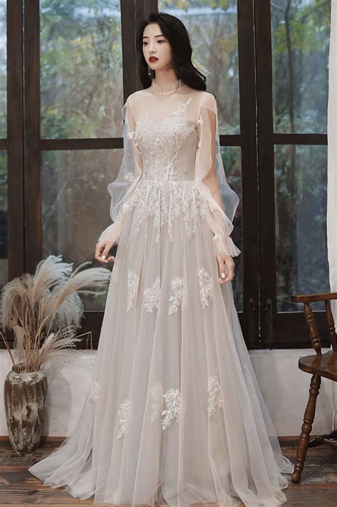 Stylish Tulle Lace Long Prom Dress A Line Evening Dress · Little Cute · Online Store Powered By