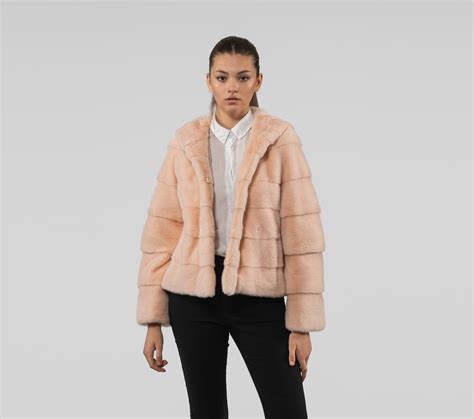 Hooded Light Pink Mink Fur Jacket 100 Real Fur Coats