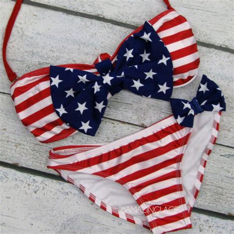 Swimwear American Flag Bikini Scrunch Bottom Bikini Red White Blue