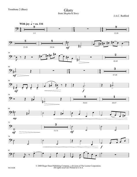 Jac Redford Glory Bass Trombone 2 Sheet Music And Printable Pdf Music Notes Christmas