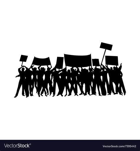 Cheering Or Protesting Crowd Silhouettes Vector Image