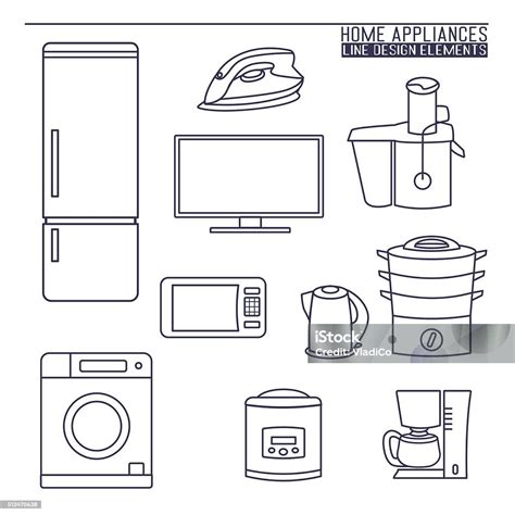 생활가전 꺾은선형 아이콘 가정 생활에 대한 스톡 벡터 아트 및 기타 이미지 가정 생활 개체 그룹 기계류 Istock