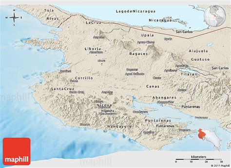 Shaded Relief Panoramic Map Of Guanacaste