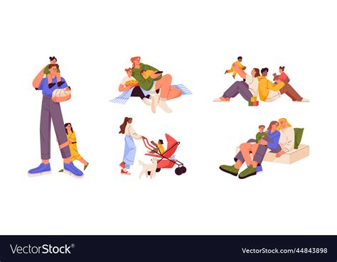 Families With Kids Set Parents Children Love Vector Image