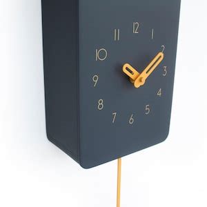 Cuckoo Clock Anthracite With Amber Accessories Handmade Modern Design