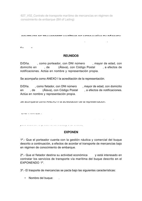 Escapar En Otras Palabras Conexi N Modelo Contrato Transporte Maritimo