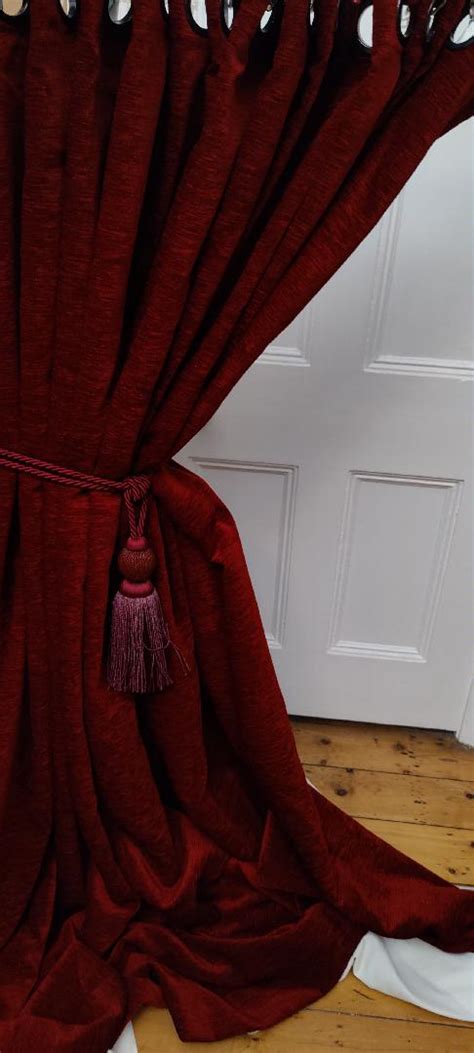 Deep Red Velvet Eyelet Curtains - Size(WxL): 100x84 - PinchBack Curtains