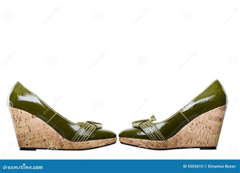 Pair Of Green Leather Shoes With Clipping Path Stock Image Image Of