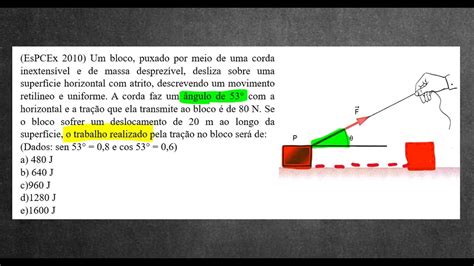 Espcex Um Bloco Puxado Por Meio De Uma Corda Inextens Vel E De