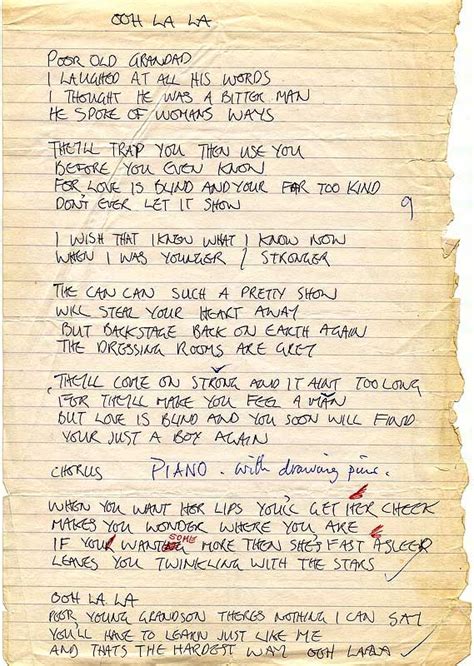 Original Lyrics For Ooh La La In Ronnie Lane S Handwriting Via The Music Quotes