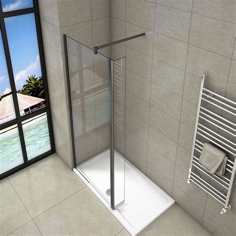 Black Walk In Shower Enclosure Wet Room Screenand300mm Flipper Glass