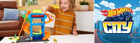 Hot Wheels City Toy Car Track Set Tunnel Twist Car Wash With Color