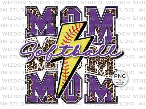 Softball Mom Png Image Softball Lightning Bolt Leopard Purple Etsy