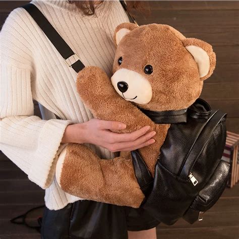 2019 New Cartoon Plush Bear Backpack PU Leather Women Girls Fashion