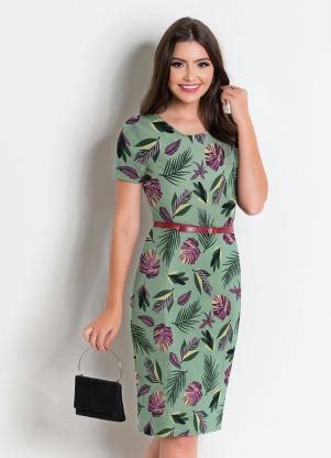 Vestido Tubinho Folhagem Verde Moda Evang Lica Soulojista