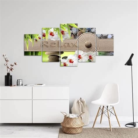 Tableau Feng Shui Orchidée 200 X 100 Cm 5 Parties Xxl Decoration Murale