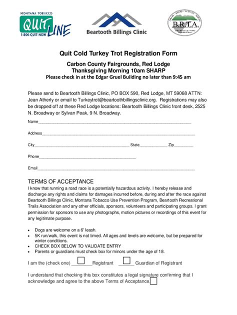 Fillable Online Quit Cold Turkey Trot Registration Form Fax Email Print