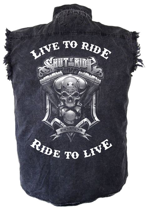 Mens Live To Ride Ride To Live Shut Up And Ride Acid Washed Cutoff