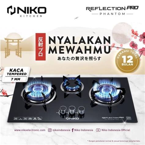 Jual NIKO KOMPOR GAS KACA HITAM SOLID 3 TUNGKU REFLECTION PRO NIKO