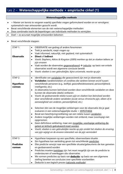 Samenvatting Methoden Les Les Wetenschappelijke Methode