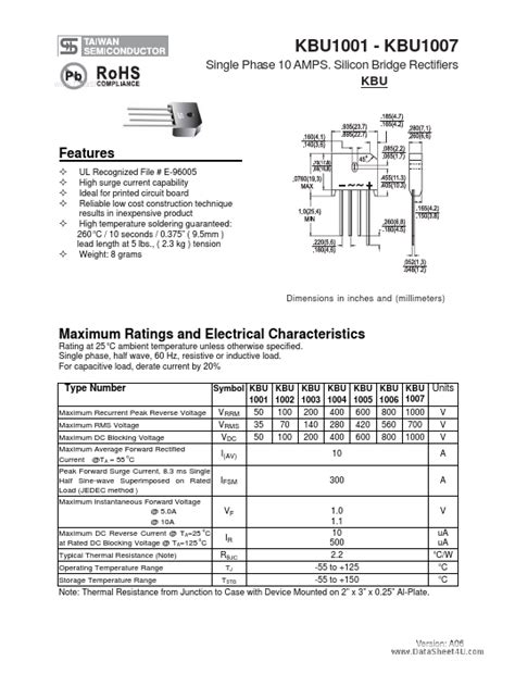 Kbu Datasheet Rectifiers Equivalent Taiwan Semiconductor Company