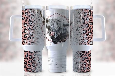 Highland Cow Leopard Print Custom Stanley Quencher 40oz Stainless Steel