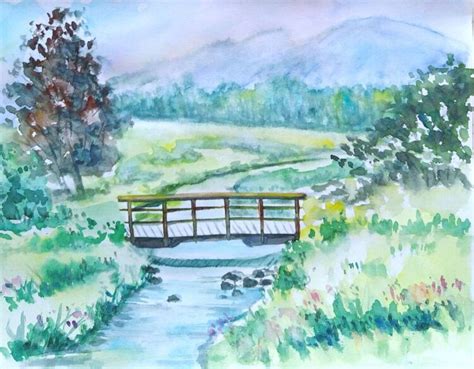 Kleine Brücke Aquarell Kleine brücke Blumen Natur von vinci kunstnet