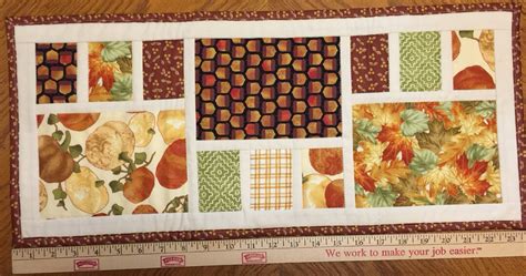 Autumn Fall Quilted Table Runner Topper Fall Leaves Acorns Pumpkins