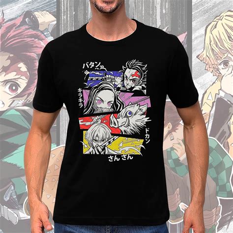 Camisa Camiseta Masculina Preta Personagens Demon Slyer Kimetsu No