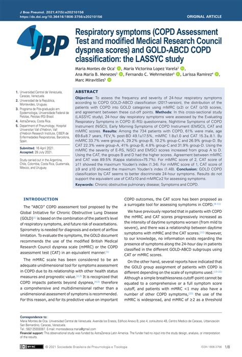 Pdf Respiratory Symptoms Copd Assessment Test And Modified Medical Research Council Dyspnea