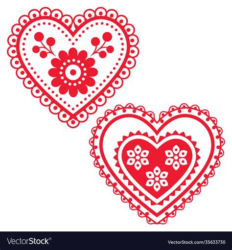 Folk Art Floral Heart Design Set Royalty Free Vector Image