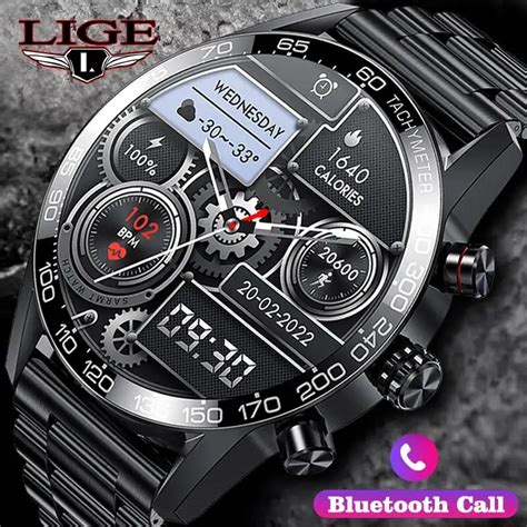 LIGE Montre Connect E Pour Homme Cran HD AMOLED Appels Bluetooth Tanche