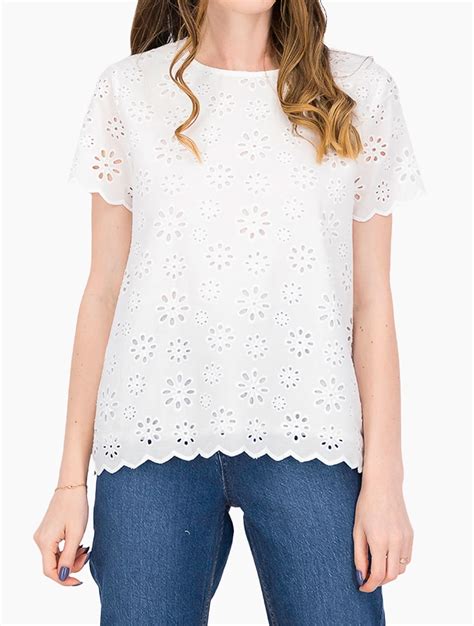 Myrunway Shop Tchibo White Crew Neck Eyelet Top For Women From