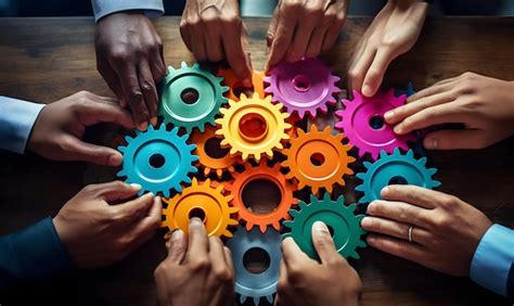 Premium AI Image Business People Holding Gears And Teamwork Concept