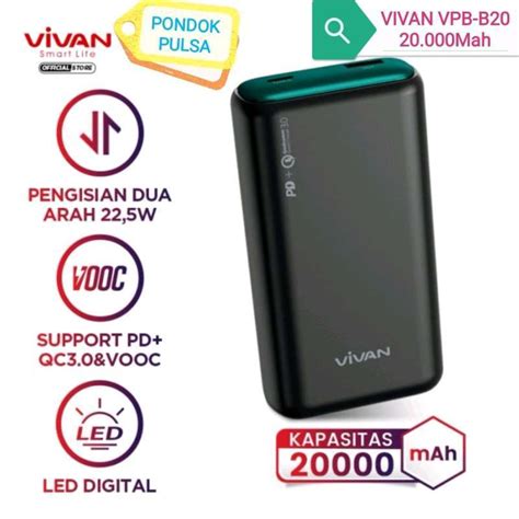 Jual Power Bank Vivan Vpb B20 Mini 20000mah 22 5w Fast Charging Dual