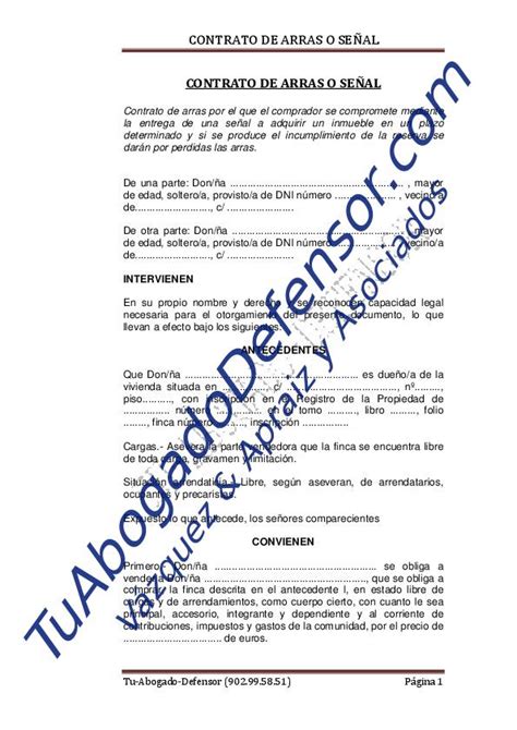 Modelo De Contrato De Arras O Se Al Tuabogadodefensor