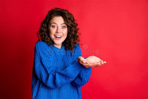 Photo Of Pretty Lady Wavy Hairdo Excited Cheerful Hands Palms Arms Hold